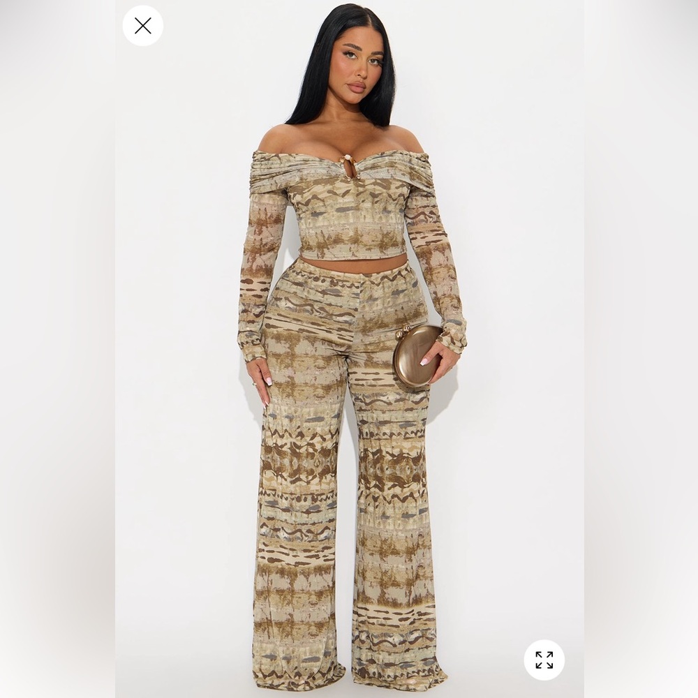 Fashion Nova - Jess Off Shoulder Pant Set - Olive/combo - Small - NWT